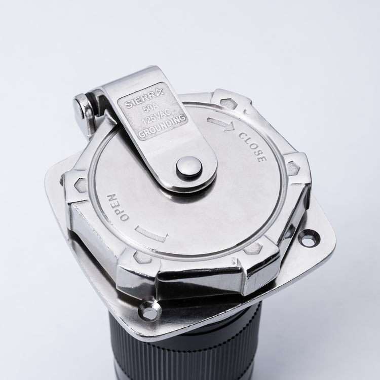 Metallic connector with 'Sierra' branding on a light gray background