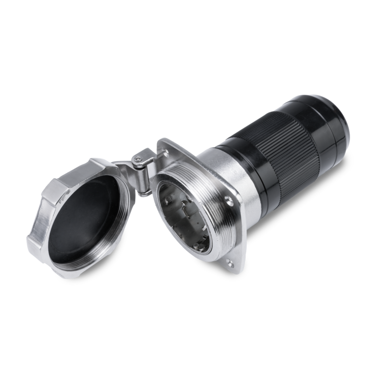 Metallic connector on a white background