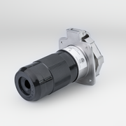 Metal connector with black base on a white background