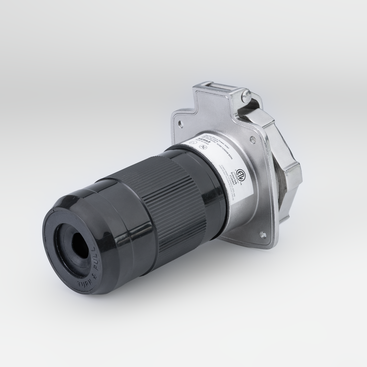 Metal connector with black base on a white background