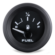Fuel gauge with black dial and white markings on a white background