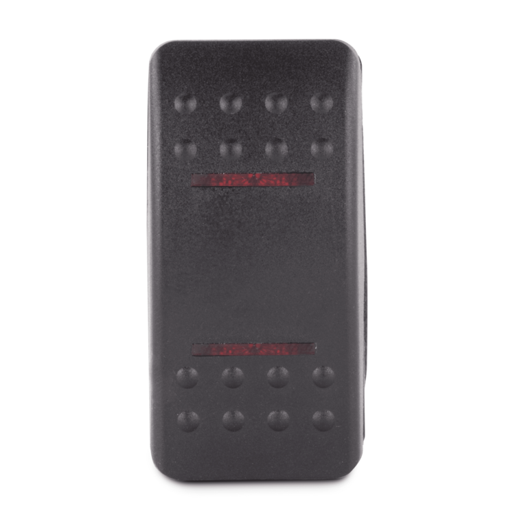 Front view of a black Sierra marine rocker switch on a white background