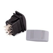 Back view of a black Sierra rocker switch on a white background