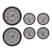 Set of six gauges on a white background