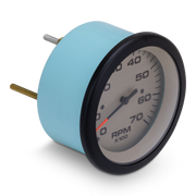 RPM gauge with blue casing on a white background