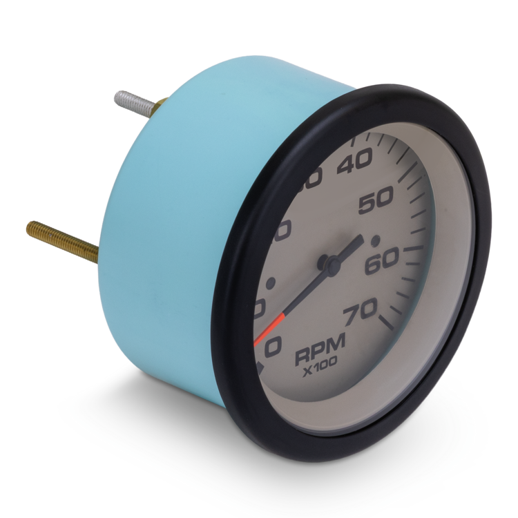 RPM gauge with blue casing on a white background