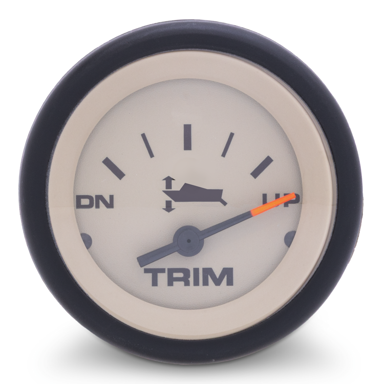 Trim gauge with needle pointing to 'UP' on a white background