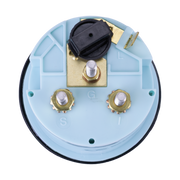 Rear view of trim gauge with blue casing on a white background