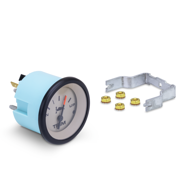 Trim gauge with mounting bracket and screws on a white background