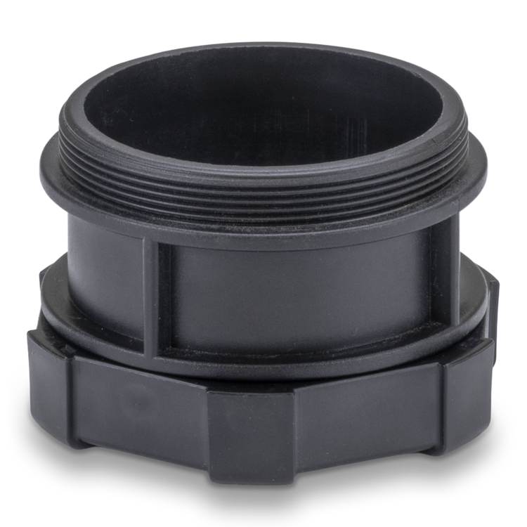 Black plastic fitting on a white background
