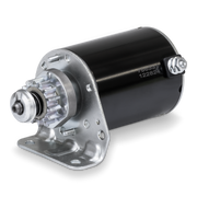 Black and silver Prime Line starter motor on a white background