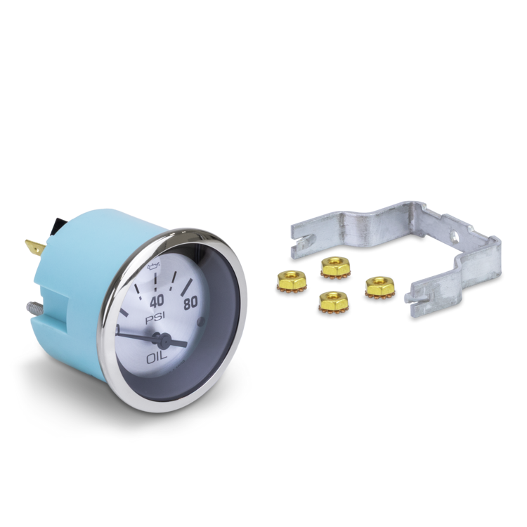 Oil pressure gauge with accessories on a white background