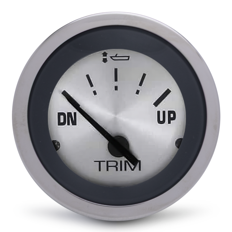 Trim gauge with needle pointing 'UP' on a white background