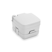 White portable Dometic boat toilet on a white background