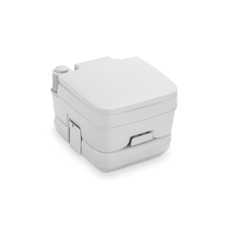 White portable Dometic boat toilet on a white background