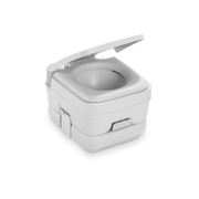 Open Dometic 962 portable toilet on a white background