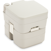 Portable Dometic toilet with a closed lid on a white background