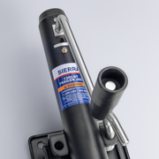 Sierra trailer jack with label on a gray background