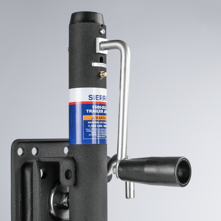 Sierra trailer jack and handle on a gray background