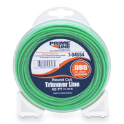 A pack of green prime line trimmer line in a package on a white background