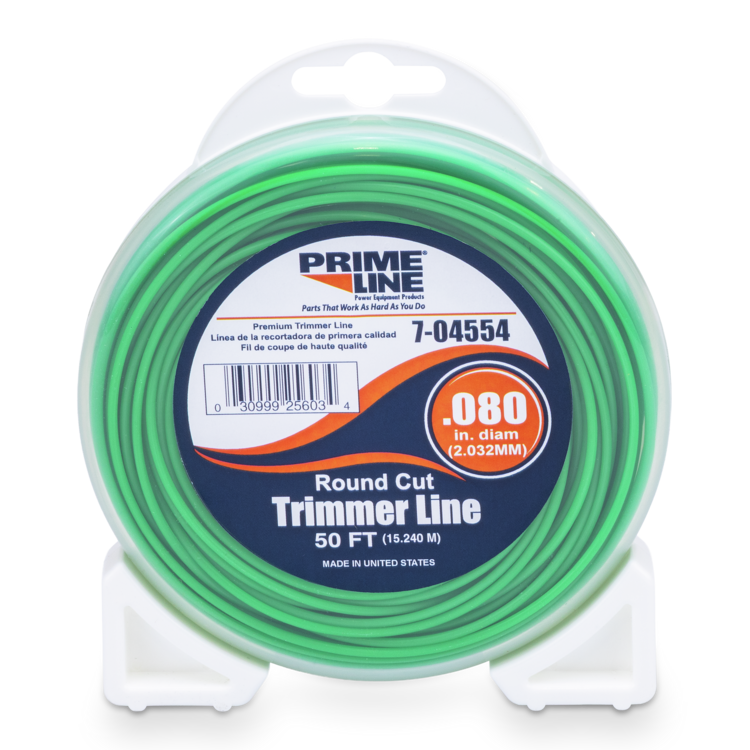 A pack of green prime line trimmer line in a package on a white background