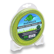 Green Razorback premium twisted trimmer line packaging on a white background