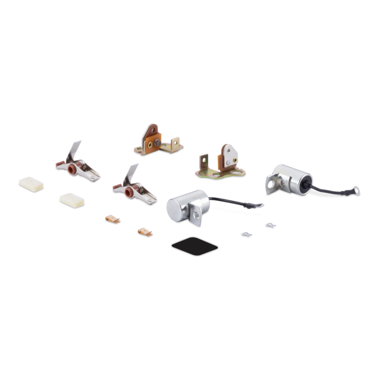A set of hardware components, including two silver deadbolt cylinders with black wiring, brass and bronze lock bodies, mounting brackets, small white plastic pieces, and a black rubber seal, arranged on a plain white background.