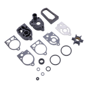 A set of gaskets and O-rings laid out on a white background, including black plastic and rubber components, metal gaskets, and a silver gasket.