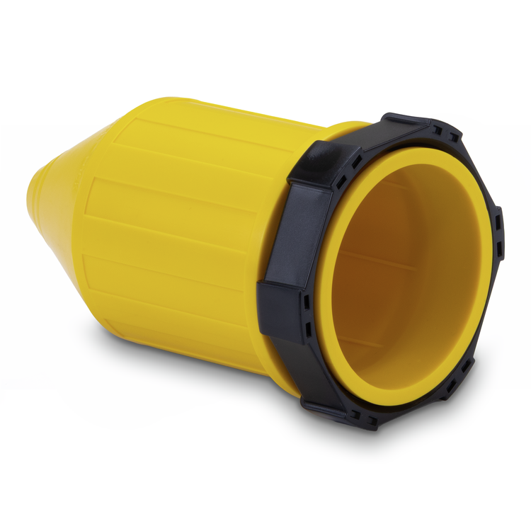 Yellow cover with black fitting on a white background