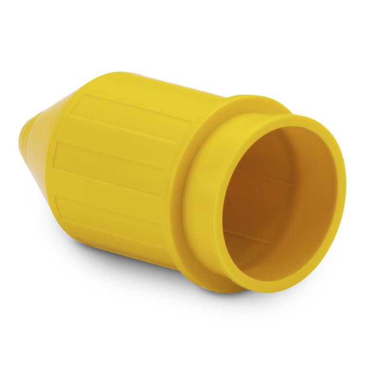 Yellow electrical cover on a white background