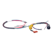 An electrical wiring harness kit with multi-colored wires, terminal splices, yellow and red connectors, and a multi-pin plug, shown on a plain white background.