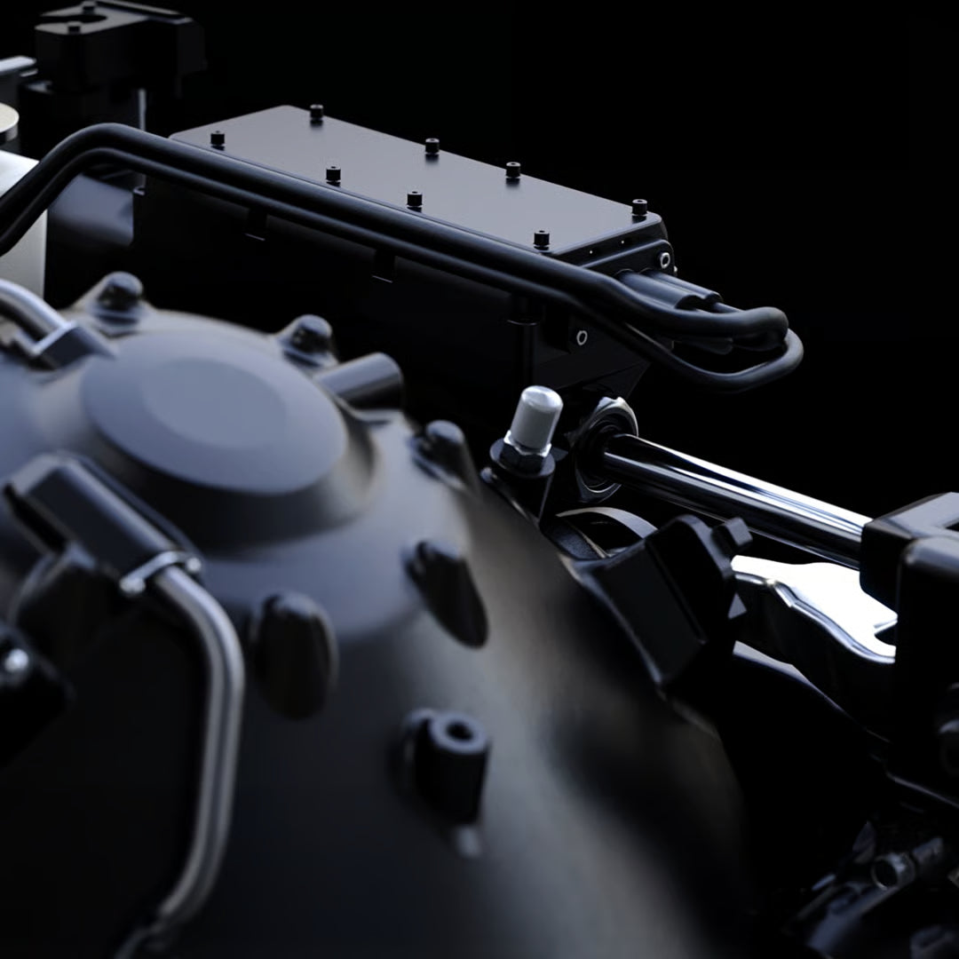 Close-up of a Dometic DG3 actuator with a dark background