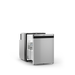 Stainless steel Dometic NRXD refrigerator with open door on a white background