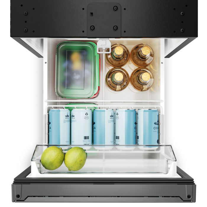 Top view of an open Dometic NRXD boat or RV refrigerator