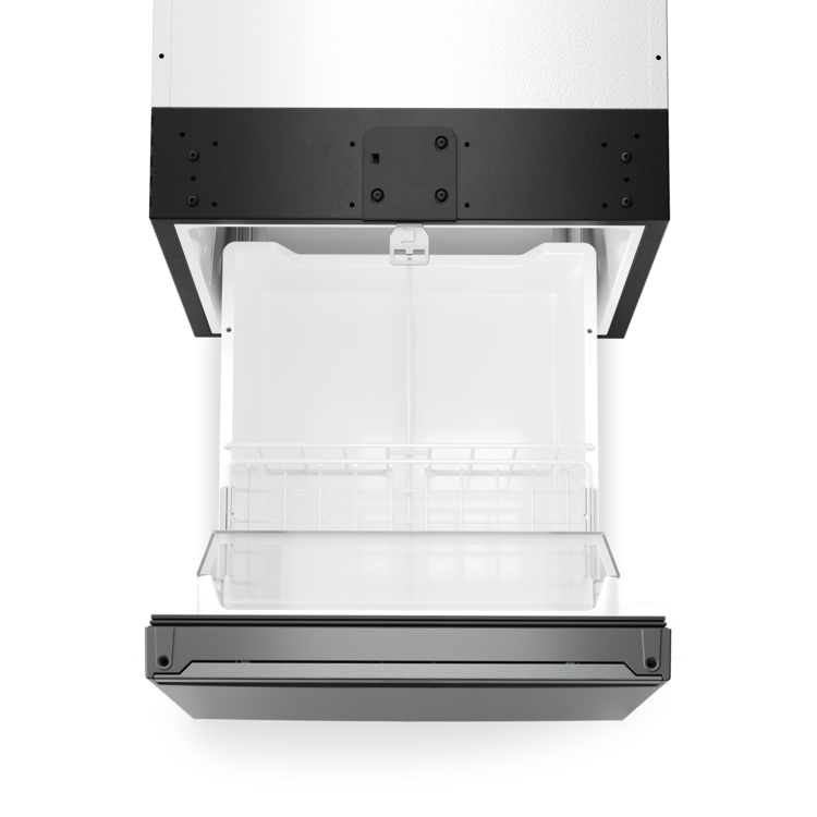 Top view of an open Dometic NRXD boat or RV refrigerator