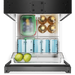 Top view of an open Dometic NRXD refrigerator with food items including bottles, cans, and fruits on a white background