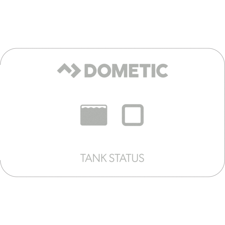 Dometic tank status indicator with water and power icons on a white background