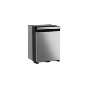 Stainless steel Dometic refrigerator on a white background