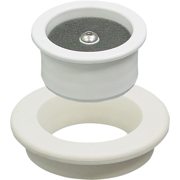 White rubber gasket with metal washer on a white background